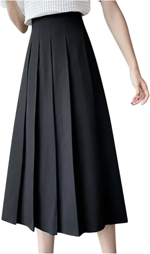 High Waist Pleated Skirt for Women Elegant Midi A Line Skater Skirts Office Wear Classic Dress