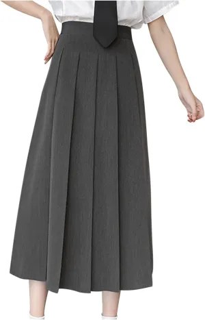 High Waist Pleated Skirt for Women Elegant Midi A Line Skater Skirts Office Wear Classic Dress