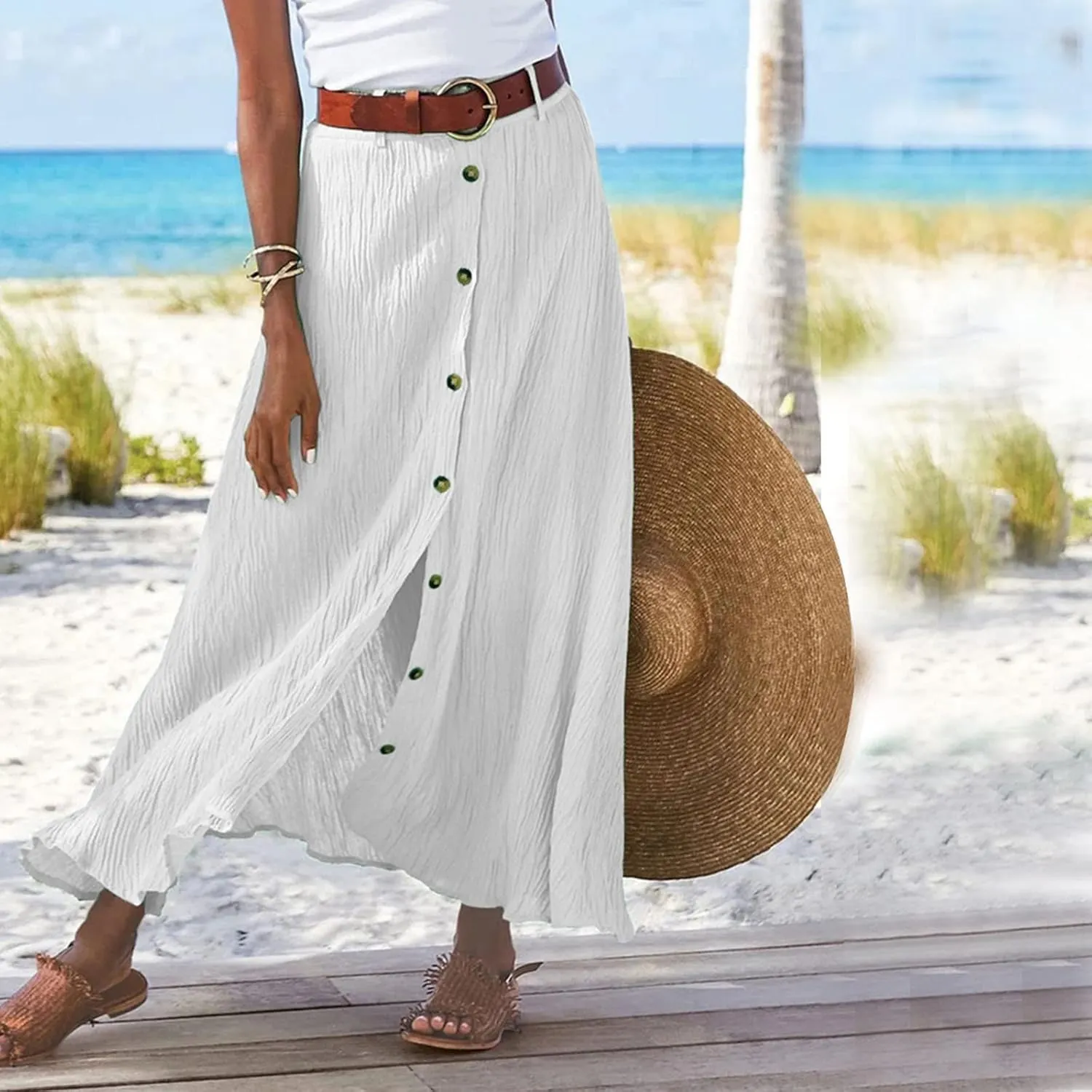 High Waist Skirts for Women Dressy Casual Skirts Button Down A Line Skirts Summer Boho Skirts Vintage Basic Skirts