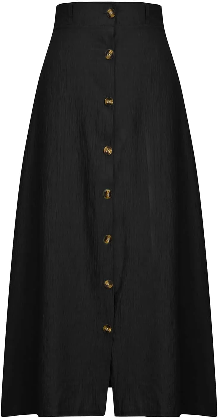 High Waist Skirts for Women Dressy Casual Skirts Button Down A Line Skirts Summer Boho Skirts Vintage Basic Skirts
