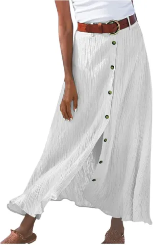 High Waist Skirts for Women Dressy Casual Skirts Button Down A Line Skirts Summer Boho Skirts Vintage Basic Skirts