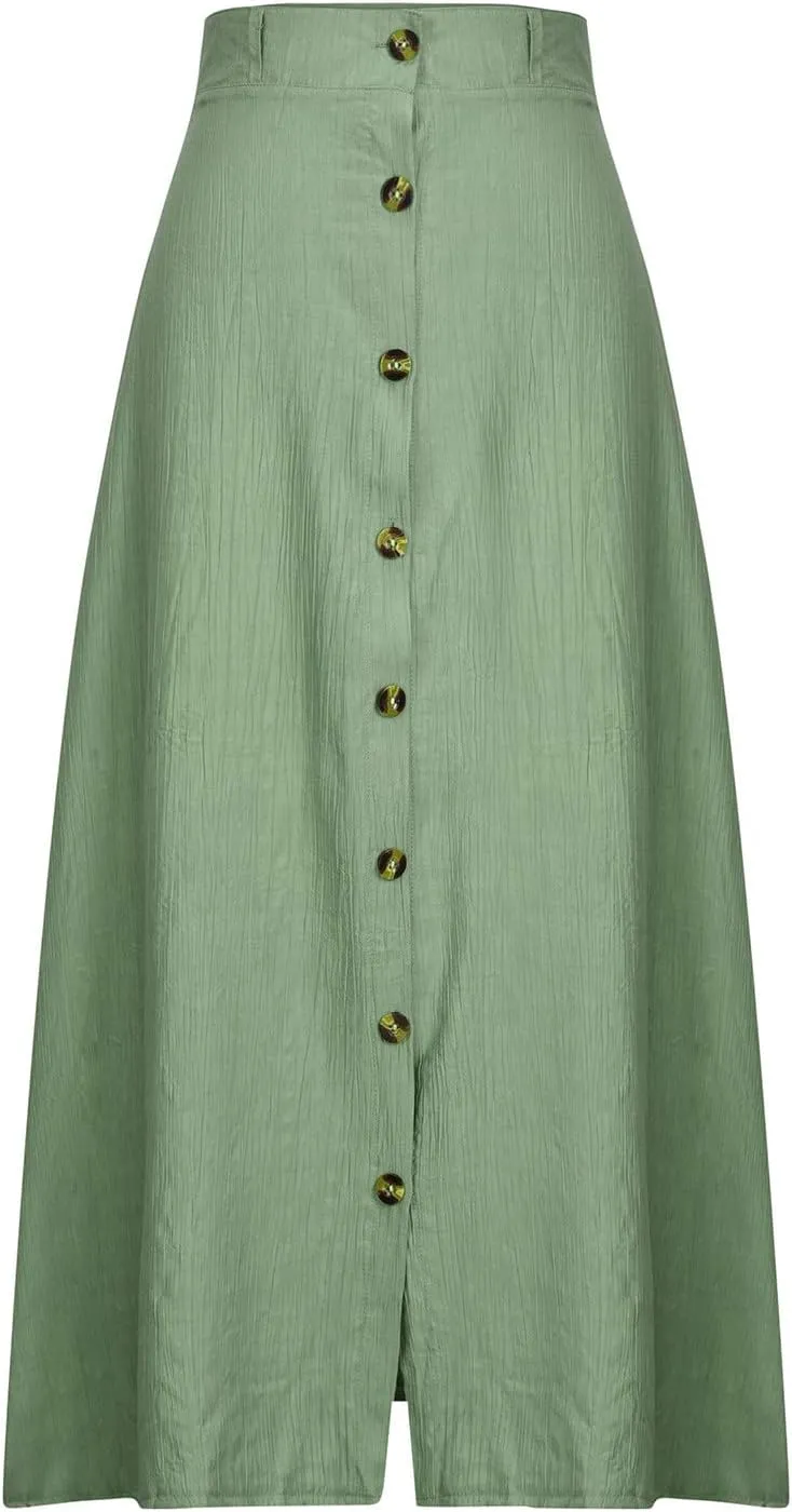 High Waist Skirts for Women Dressy Casual Skirts Button Down A Line Skirts Summer Boho Skirts Vintage Basic Skirts