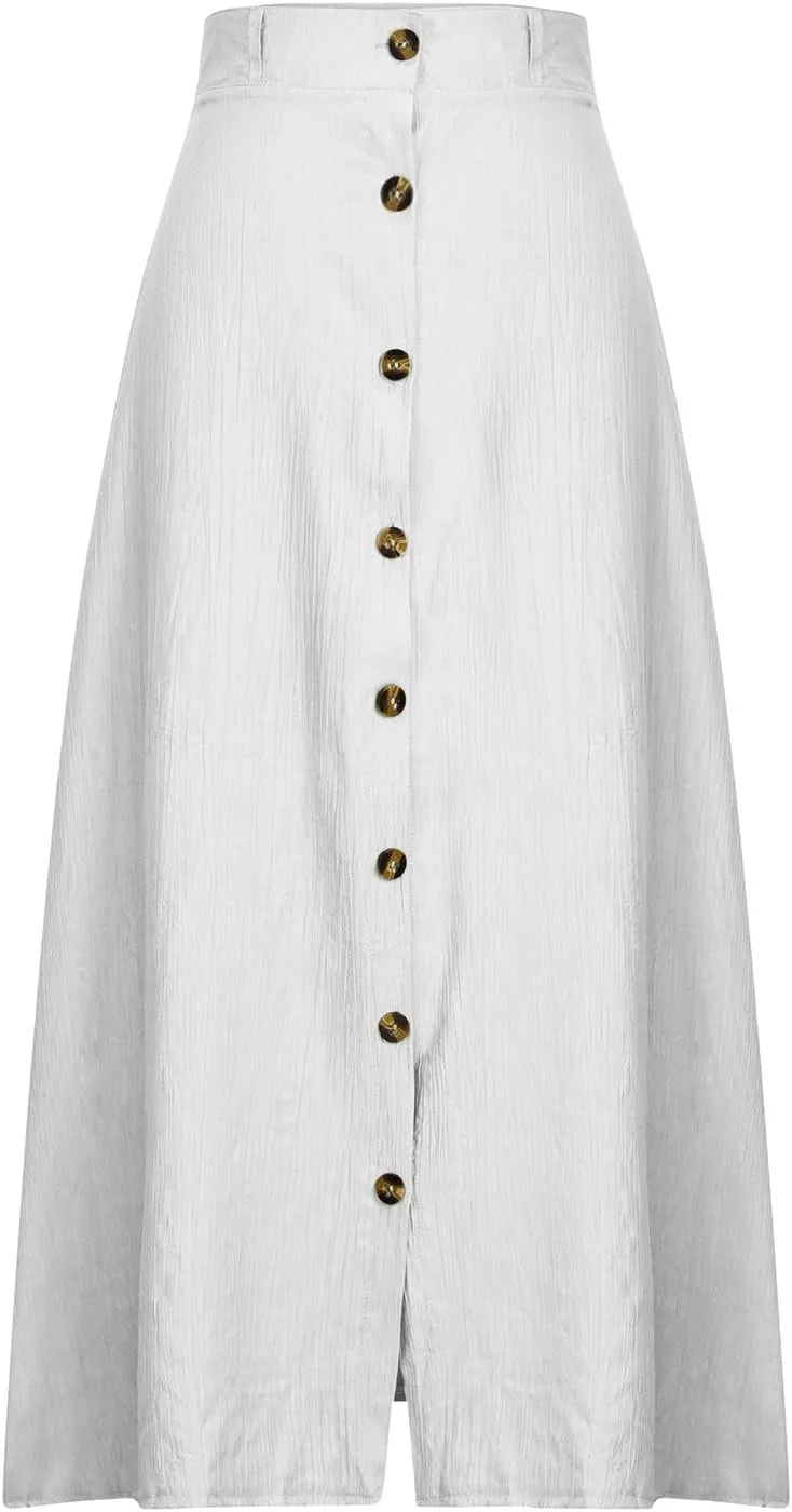 High Waist Skirts for Women Dressy Casual Skirts Button Down A Line Skirts Summer Boho Skirts Vintage Basic Skirts