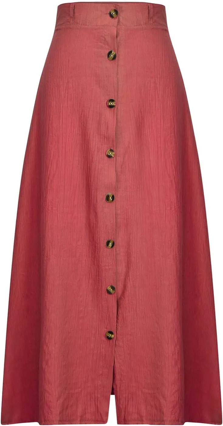 High Waist Skirts for Women Dressy Casual Skirts Button Down A Line Skirts Summer Boho Skirts Vintage Basic Skirts