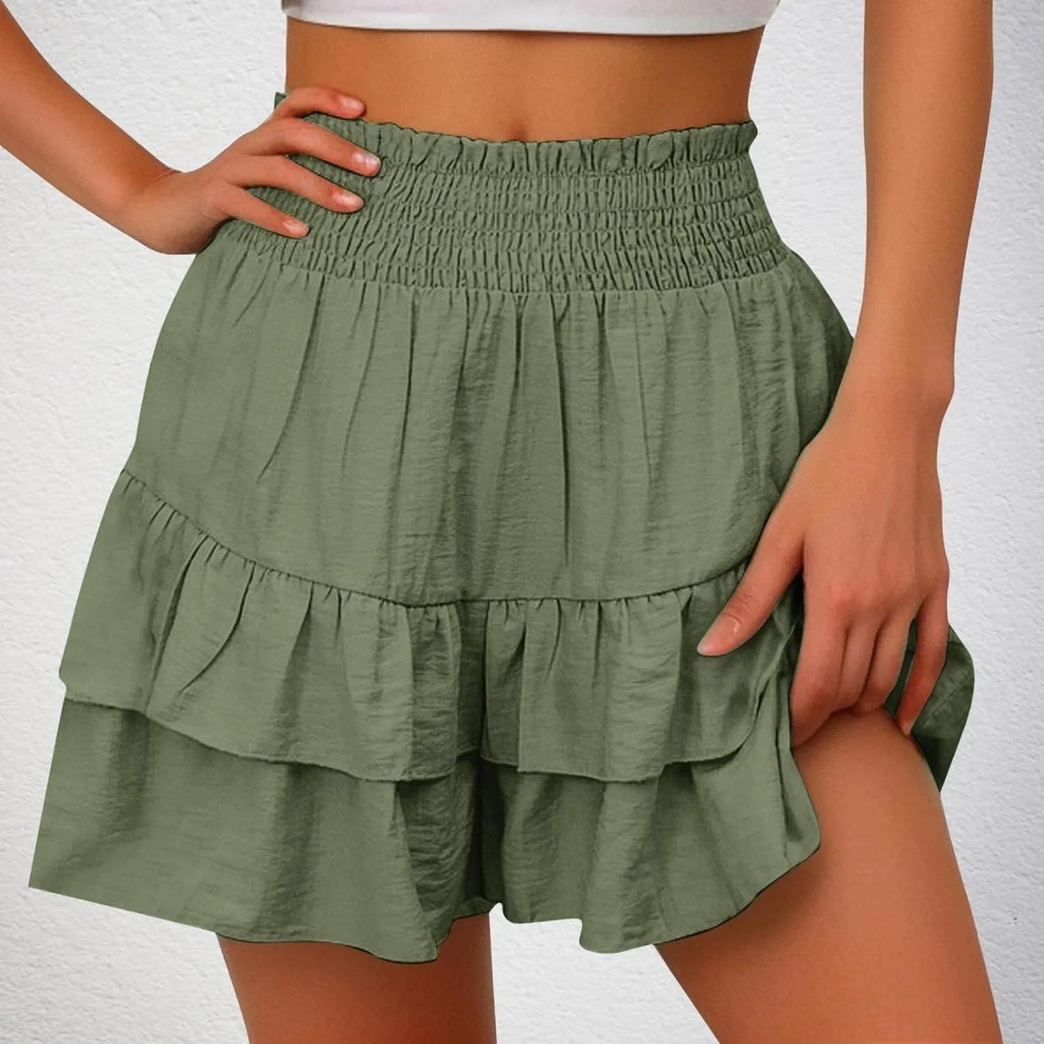 High Waisted Shorts for Women Summer Bermuda Shorts Flowy Casual Ruffle Shorts Trendy Beach Shorts Mini Pleated Skirt