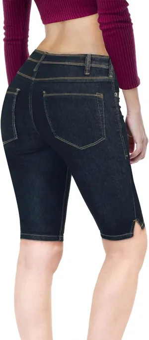 Hybrid & Company Womens Butt Lifting Mid Rise Denim Bermuda Shorts