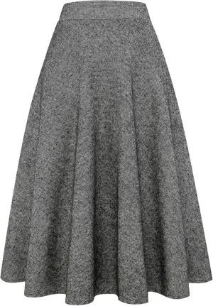 IDEALSANXUN Womens Plaid Wool Skirts Elastic Waist A-Line Pleated Tartan Long Skirts