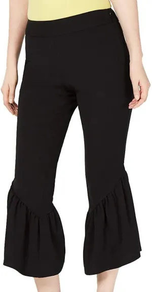 INC Women's Cropped Ruffle-hem Crepe Mid Rise Flare Pants
