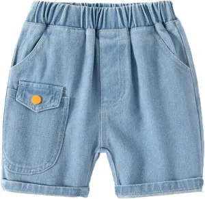 Jeans Shorts for Toddler Boys Elastic Waist Short Denim Pants Kids Wide Leg Jeans Comfy Basic Shorts for Boys Summer