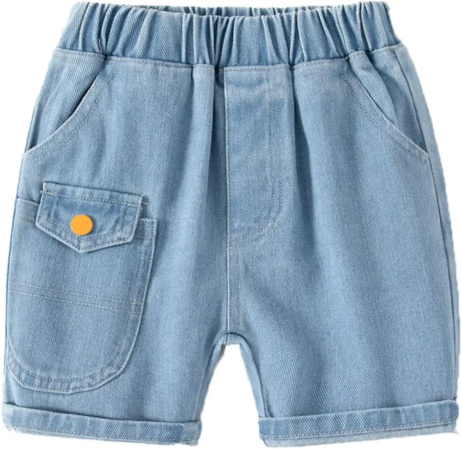 Jeans Shorts for Toddler Boys Elastic Waist Short Denim Pants Kids Wide Leg Jeans Comfy Basic Shorts for Boys Summer