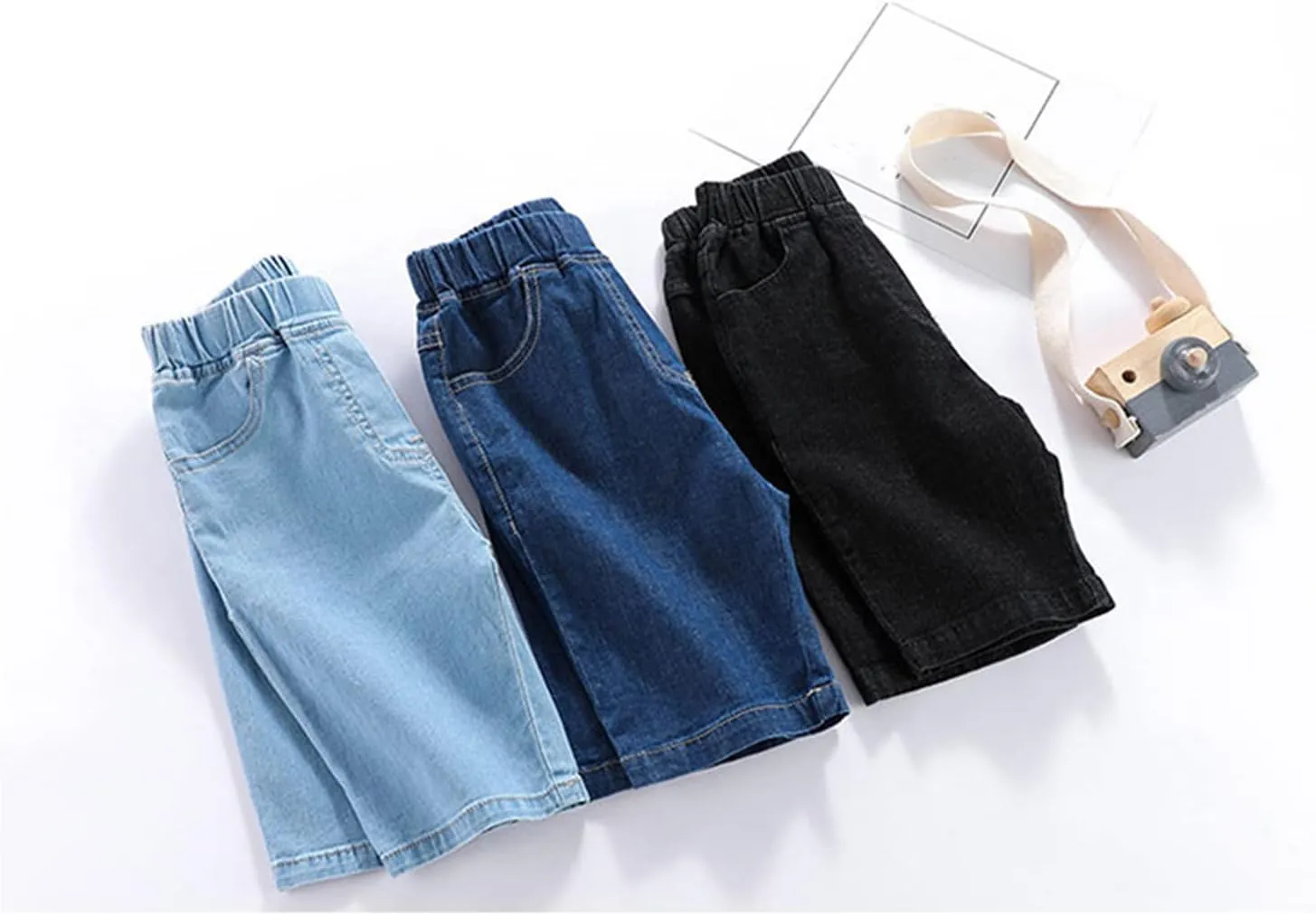 Jeans Shorts for Toddler Boys Elastic Waist Short Denim Pants Kids Wide Leg Jeans Comfy Basic Shorts for Boys Summer