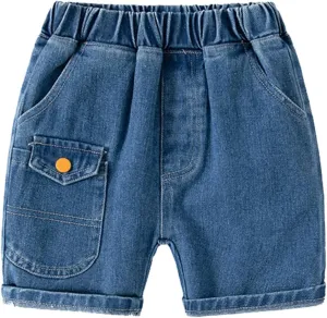 Jeans Shorts for Toddler Boys Elastic Waist Short Denim Pants Kids Wide Leg Jeans Comfy Basic Shorts for Boys Summer