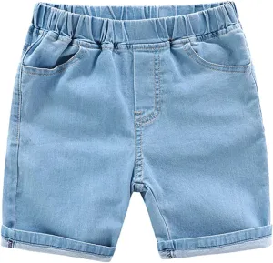 Jeans Shorts for Toddler Boys Elastic Waist Short Denim Pants Kids Wide Leg Jeans Comfy Basic Shorts for Boys Summer
