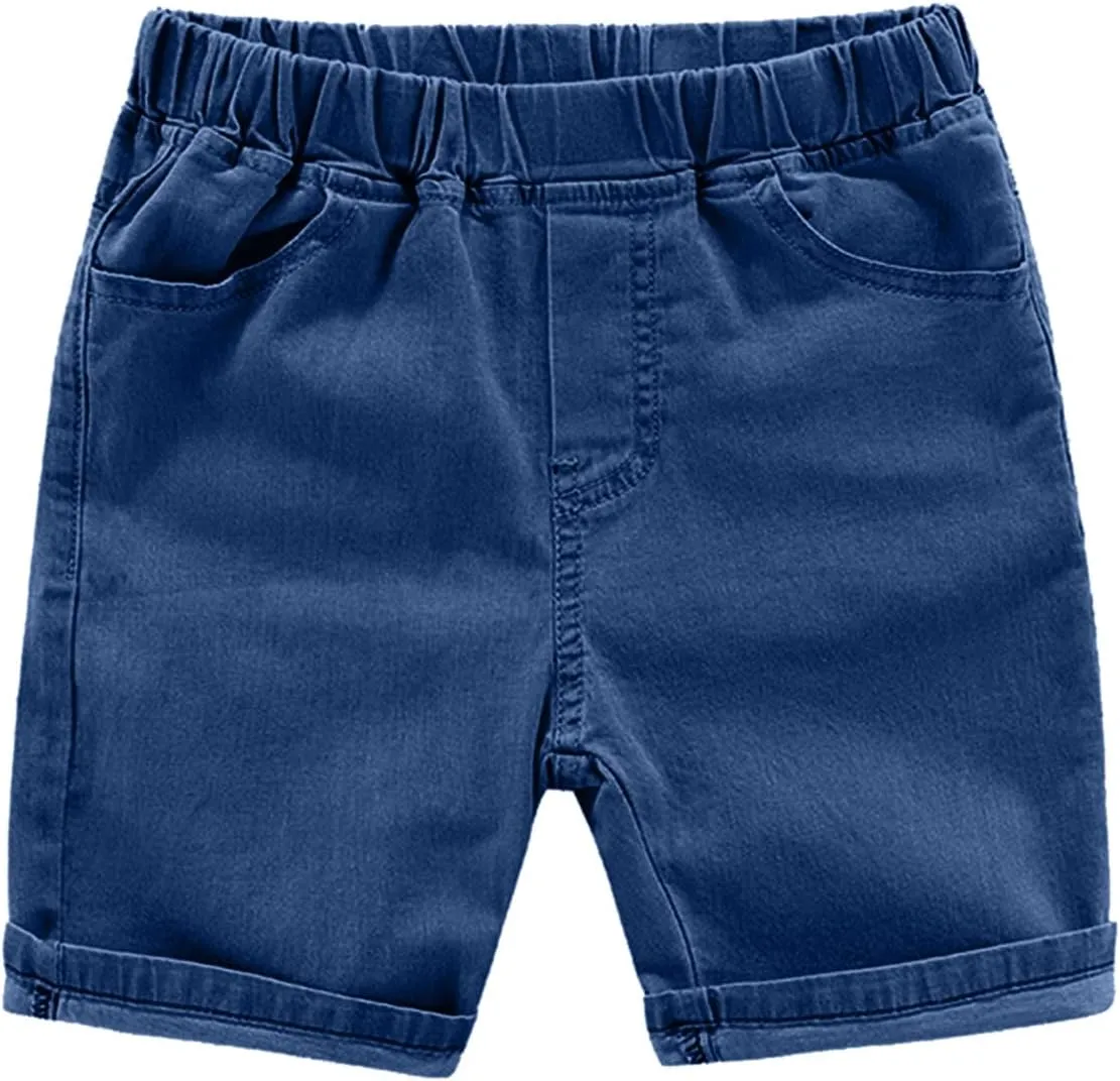 Jeans Shorts for Toddler Boys Elastic Waist Short Denim Pants Kids Wide Leg Jeans Comfy Basic Shorts for Boys Summer