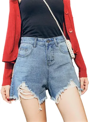 JEKE-DG Women's Ripped Denim Shorts High Waisted Distressed Denim Shorts Frayed Raw Hem Jeans Shorts Casual Pants