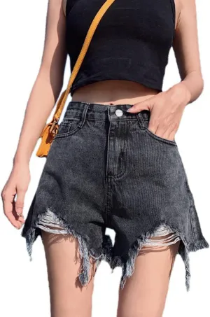 JEKE-DG Women's Ripped Denim Shorts High Waisted Distressed Denim Shorts Frayed Raw Hem Jeans Shorts Casual Pants
