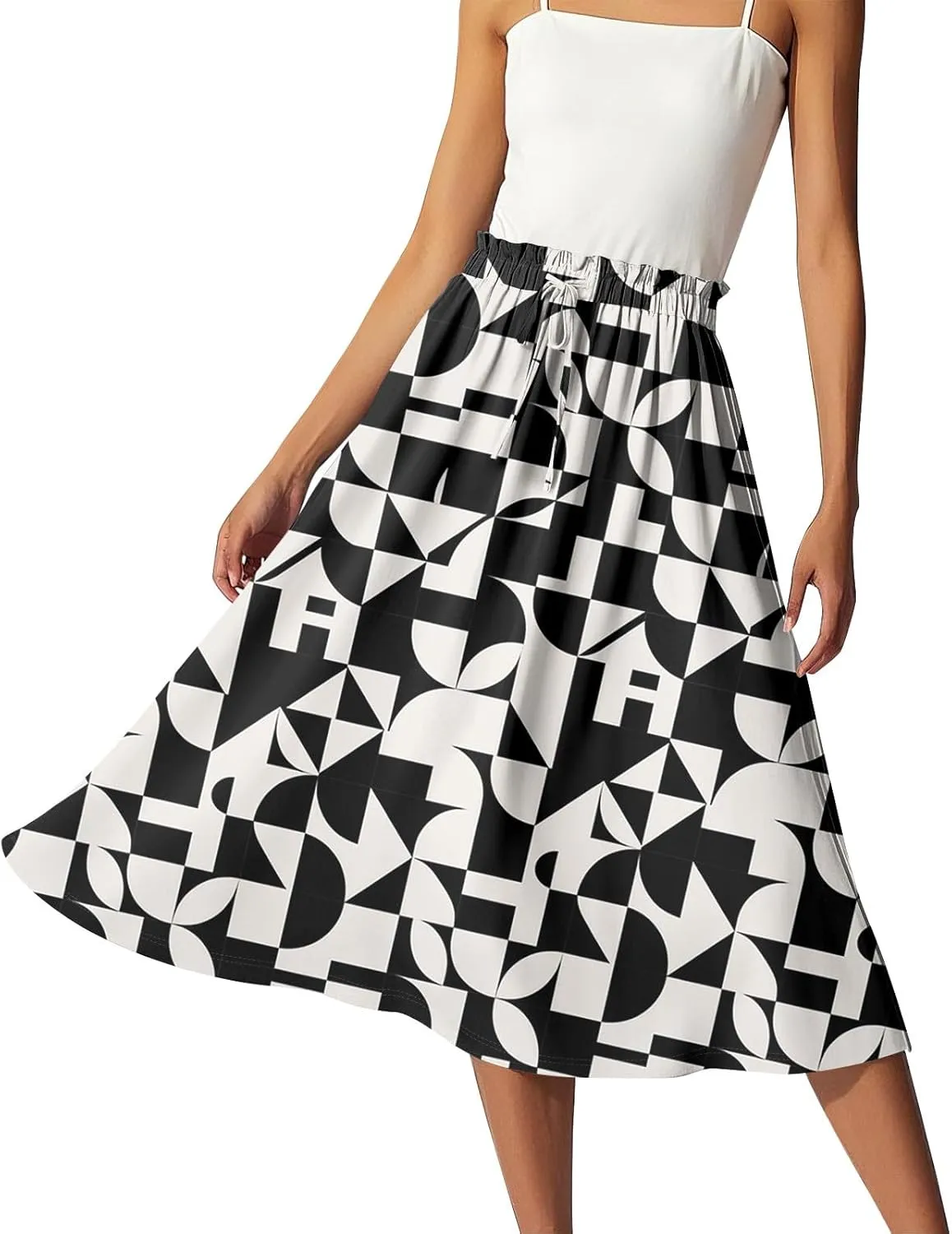 Knee Length Skirt for Women High Waist Flowy A-Line Casual Summer Skirt Trendy