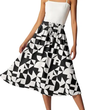 Knee Length Skirt for Women High Waist Flowy A-Line Casual Summer Skirt Trendy
