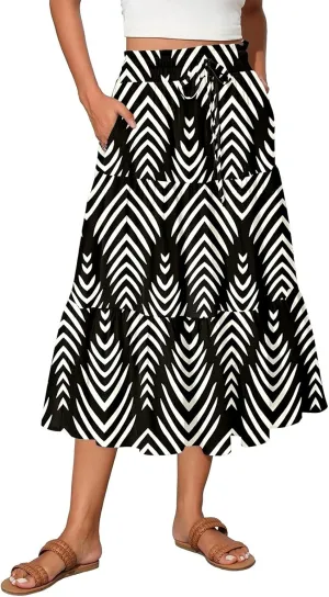 Ladies Skirts High Waist Flowy A-Line Maxi Skirt Long Bohemian Skirt Summer