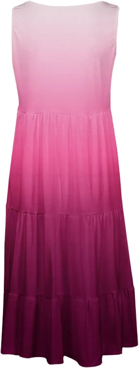 LEMONONSTORE Plus Size Tiered Sundress Women Sleeveless Tie Dye Summer Tank Dresses High Waist Casual Swing Beach Midi Dress