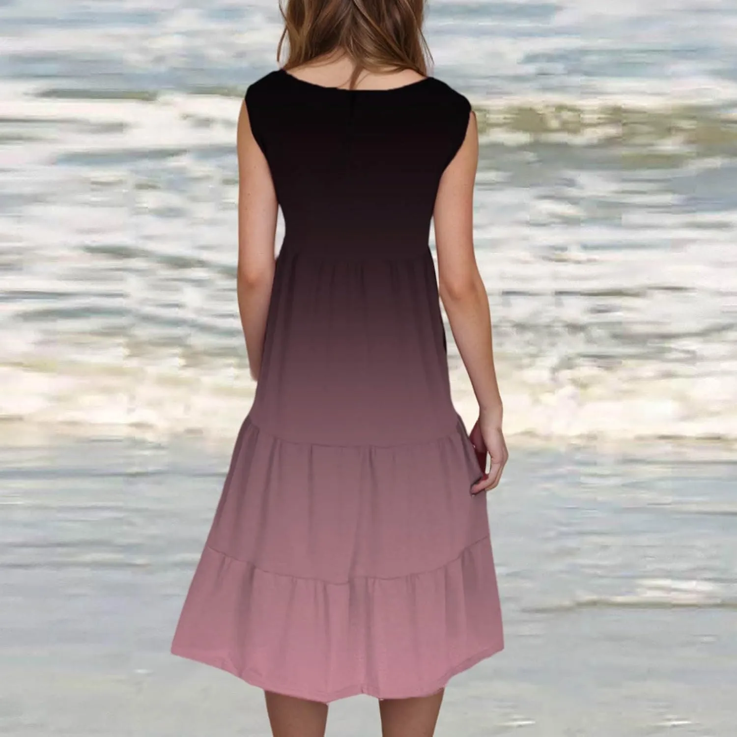 LEMONONSTORE Plus Size Tiered Sundress Women Sleeveless Tie Dye Summer Tank Dresses High Waist Casual Swing Beach Midi Dress