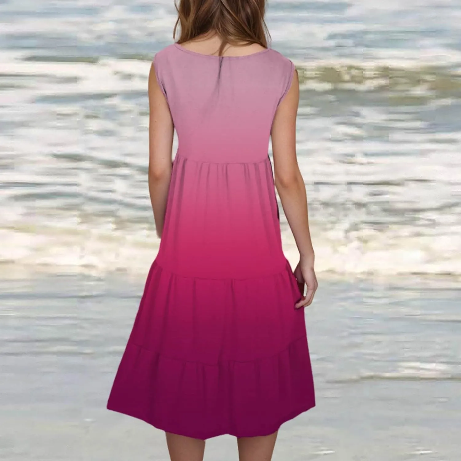 LEMONONSTORE Plus Size Tiered Sundress Women Sleeveless Tie Dye Summer Tank Dresses High Waist Casual Swing Beach Midi Dress