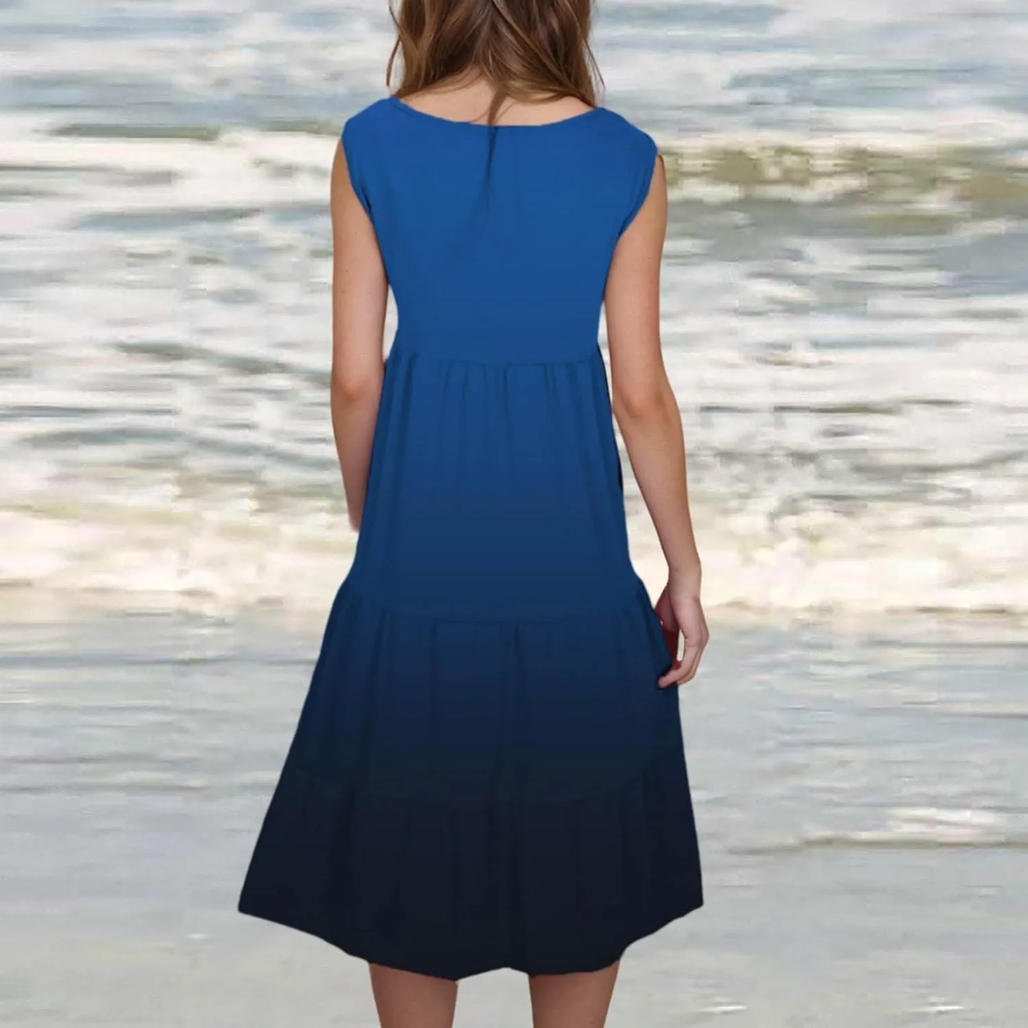 LEMONONSTORE Plus Size Tiered Sundress Women Sleeveless Tie Dye Summer Tank Dresses High Waist Casual Swing Beach Midi Dress