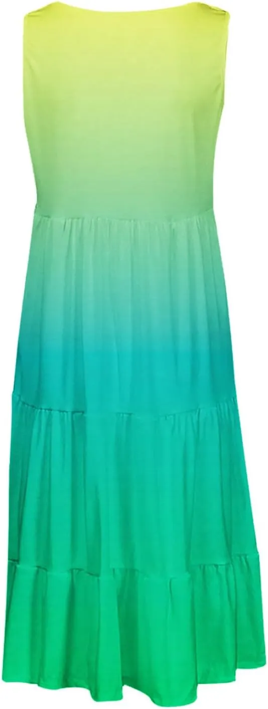 LEMONONSTORE Plus Size Tiered Sundress Women Sleeveless Tie Dye Summer Tank Dresses High Waist Casual Swing Beach Midi Dress
