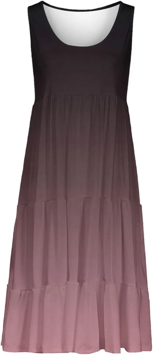 LEMONONSTORE Plus Size Tiered Sundress Women Sleeveless Tie Dye Summer Tank Dresses High Waist Casual Swing Beach Midi Dress