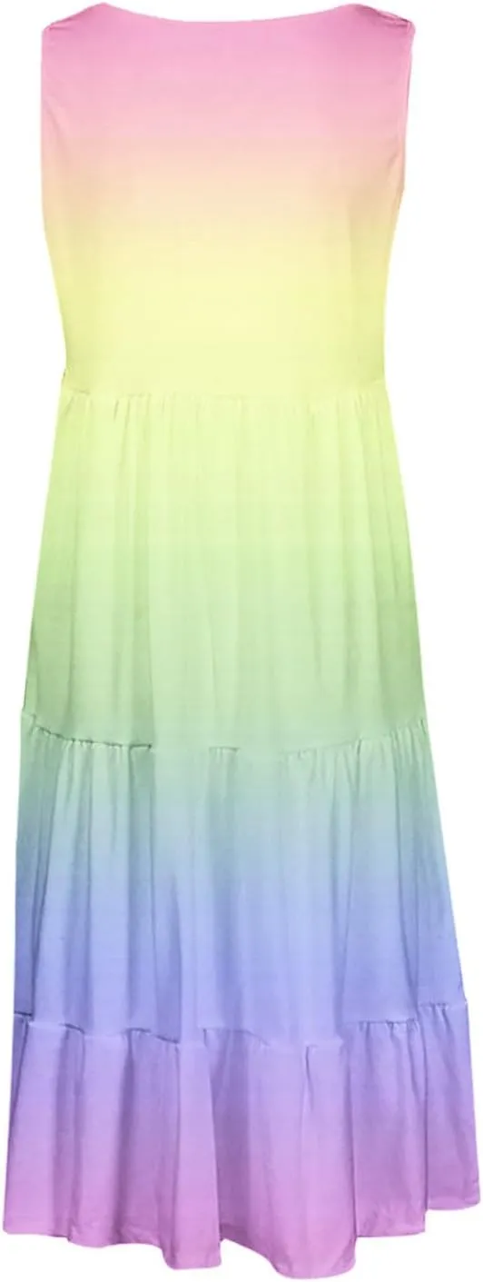 LEMONONSTORE Plus Size Tiered Sundress Women Sleeveless Tie Dye Summer Tank Dresses High Waist Casual Swing Beach Midi Dress