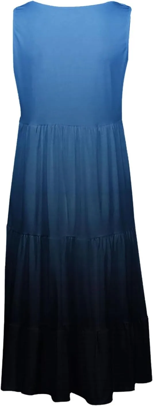 LEMONONSTORE Plus Size Tiered Sundress Women Sleeveless Tie Dye Summer Tank Dresses High Waist Casual Swing Beach Midi Dress