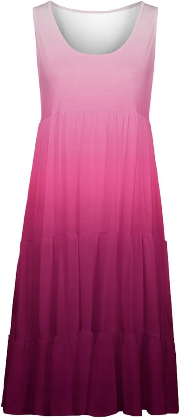 LEMONONSTORE Plus Size Tiered Sundress Women Sleeveless Tie Dye Summer Tank Dresses High Waist Casual Swing Beach Midi Dress