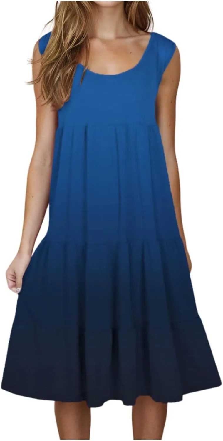 LEMONONSTORE Plus Size Tiered Sundress Women Sleeveless Tie Dye Summer Tank Dresses High Waist Casual Swing Beach Midi Dress