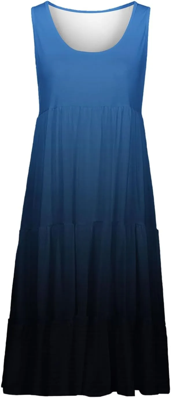 LEMONONSTORE Plus Size Tiered Sundress Women Sleeveless Tie Dye Summer Tank Dresses High Waist Casual Swing Beach Midi Dress