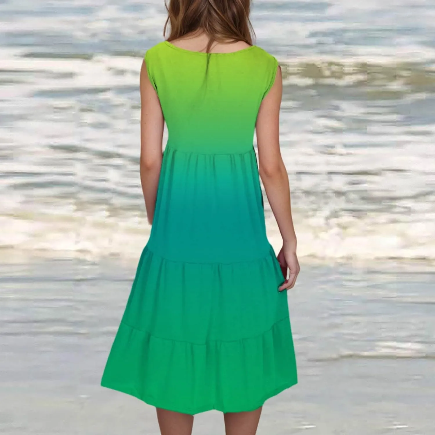 LEMONONSTORE Plus Size Tiered Sundress Women Sleeveless Tie Dye Summer Tank Dresses High Waist Casual Swing Beach Midi Dress