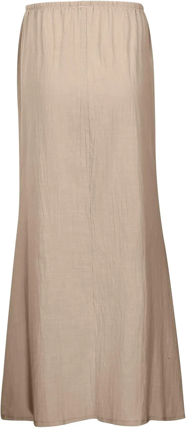 Linen Maxi Skirts for Women Flowy Summer High Waisted Drawstring Ankle-Length A Line Skirts Casual Beach Vacation Boho Dress