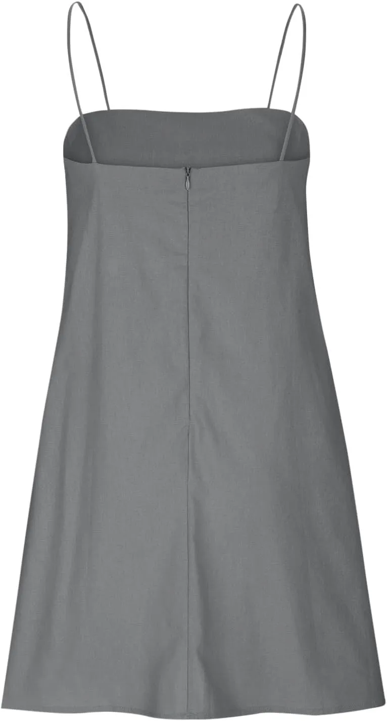 Linen Mini Dress Women Spaghetti Strap Summer Dress Loose Sleeveless Beachwear A-Line Casual Dress Short Cami Dress