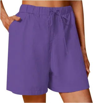 Linen Shorts for Women Casual Summer Shorts High Waisted Athletic Shorts Lounge Workout Drawstring Shorts with Pocket