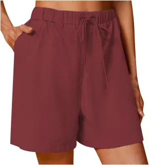 Linen Shorts for Women Casual Summer Shorts High Waisted Athletic Shorts Lounge Workout Drawstring Shorts with Pocket