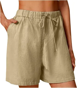 Linen Shorts for Women Casual Summer Shorts High Waisted Athletic Shorts Lounge Workout Drawstring Shorts with Pocket