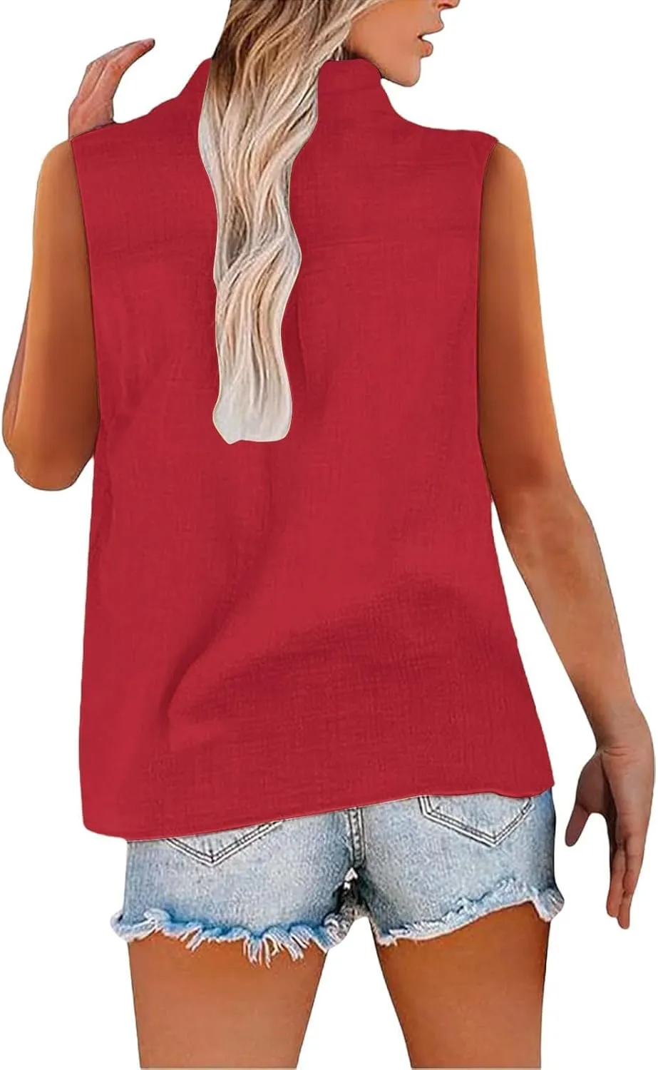 Linen Tank Top Women Trendy Button Down V Neck Side Split Summer Camisole Loose Casual 2025 Sleeveless Solid Outfits