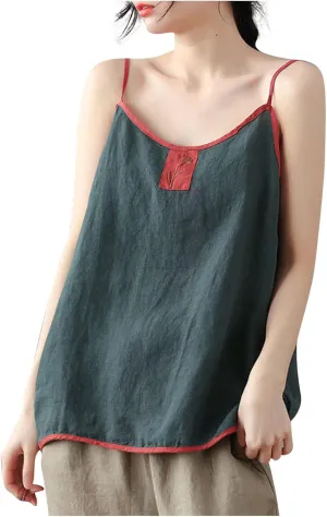 Linen Tank Tops for Women 2025 Plus Size Crewneck Spaghetti Strap Shirts Sleeveless Casual Trendy Beach Loose Tank