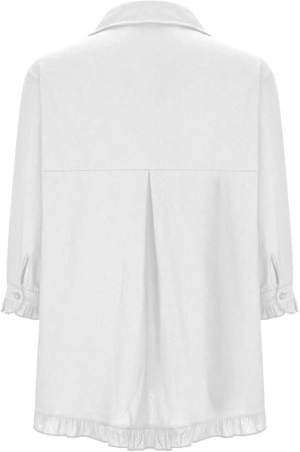 Linen Tops for Women 3/4 Sleeve Lapel Neck T Shirts Button Down Tee Shirts Solid Color Ruffle Cotton Linen Tunic Top