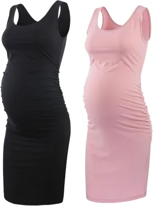 Liu & Qu Women's Maternity Sleeveless Tank Dresses Side Ruching Bodycon Dress for Daily Wearing or Baby Shower
