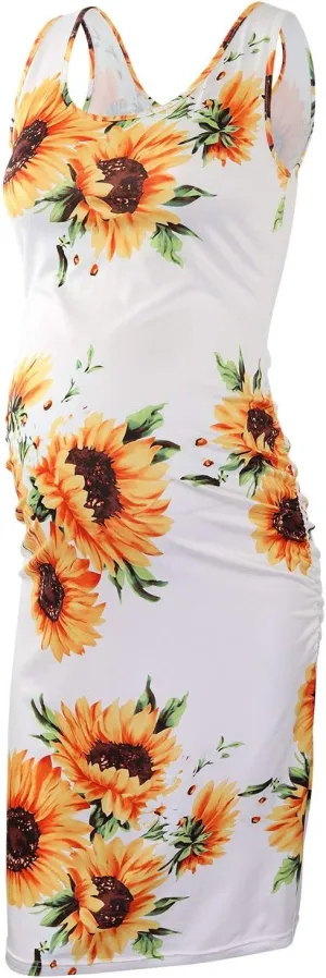 Liu & Qu Women's Maternity Sleeveless Tank Dresses Side Ruching Bodycon Dress for Daily Wearing or Baby Shower