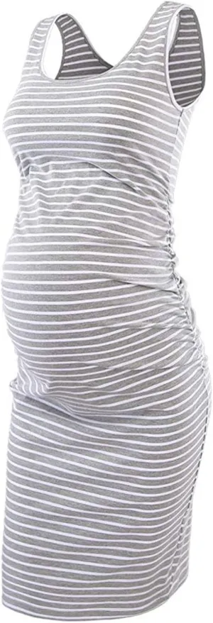 Liu & Qu Women's Maternity Sleeveless Tank Dresses Side Ruching Bodycon Dress for Daily Wearing or Baby Shower
