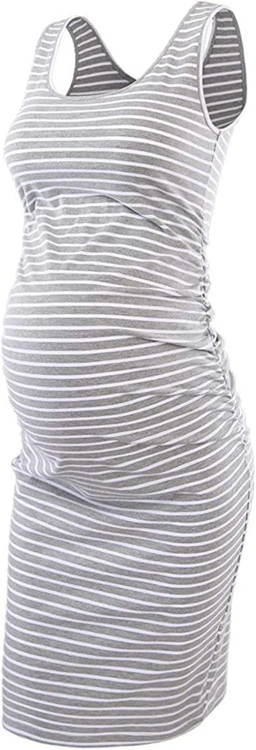 Liu & Qu Women's Maternity Sleeveless Tank Dresses Side Ruching Bodycon Dress for Daily Wearing or Baby Shower