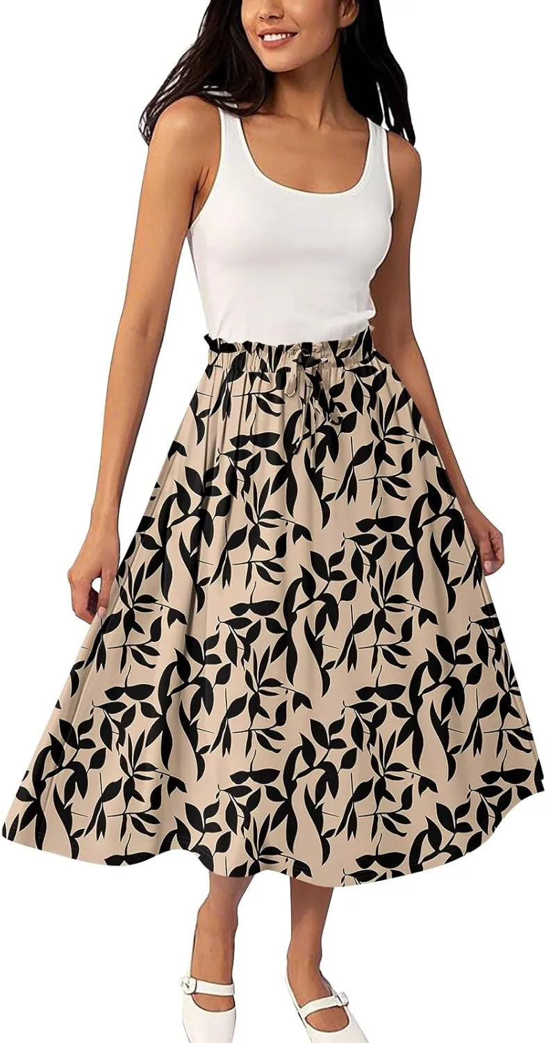 Long Pleated Skirts for Women High Waist A-Line Flowy Maxi Skirt Elegant Summer