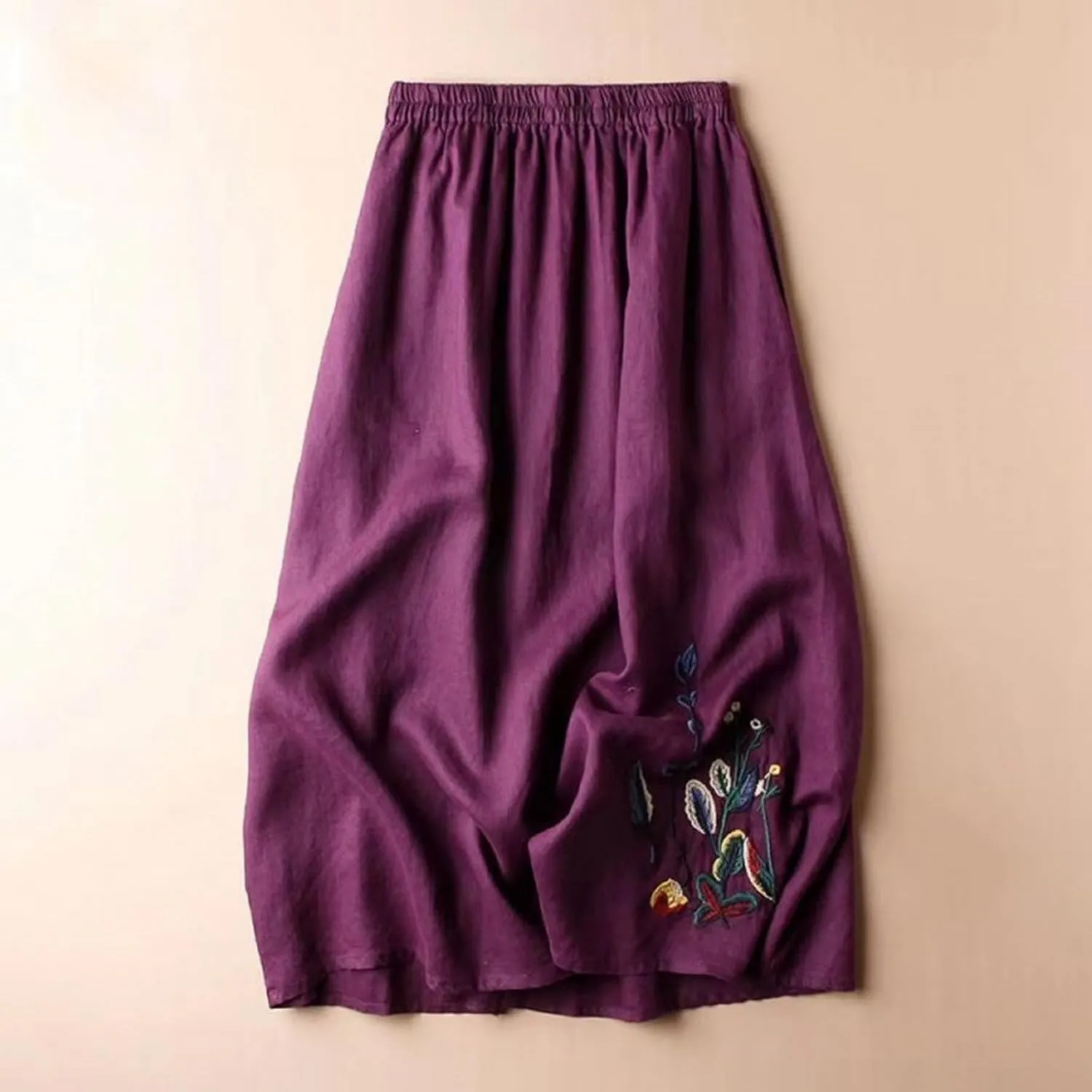 Long Pleated Skirts for Women Soft Cotton Maxi A-Line 2025 Boha High Elastic Waist Comfy Summer Long Pleated Skirts