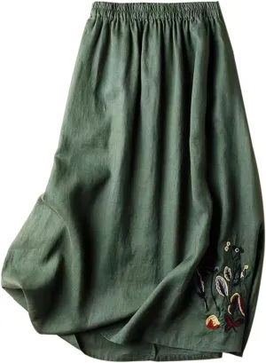 Long Pleated Skirts for Women Soft Cotton Maxi A-Line 2025 Boha High Elastic Waist Comfy Summer Long Pleated Skirts